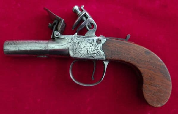 A good English Flintlock pistol with a screw-off barrel by Plumb of Ross-on-Wye.  C.1800.  Ref 2896